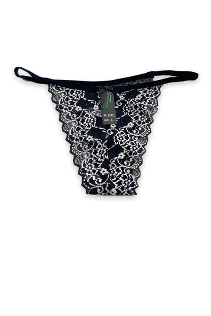 Black lace thong on a white background
