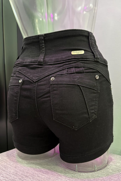 Black Mini shorts on a mannequin. 