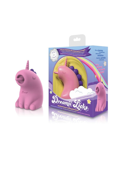 Pink unicorn-shaped toy with packaging on a white background