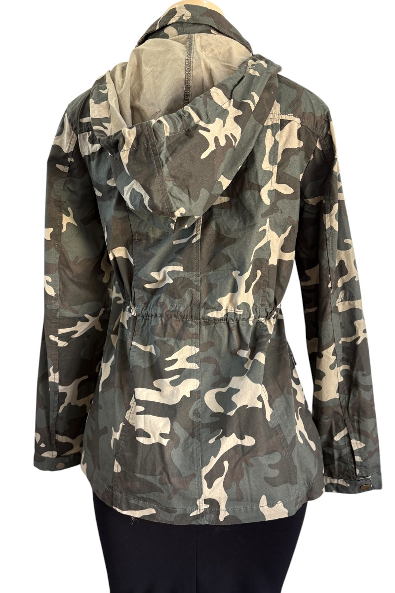 Camouflage-patterned jacket on a white background