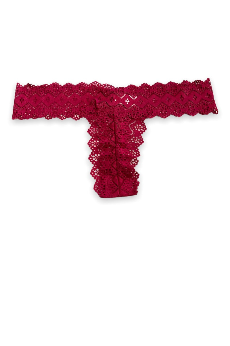 Red lace thong on a white background