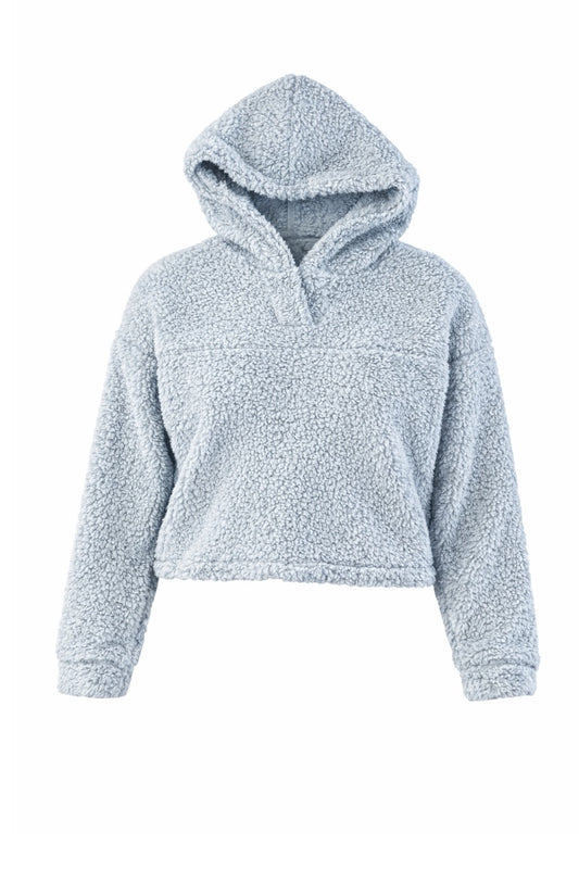 Grey fleece hoodie on a white background