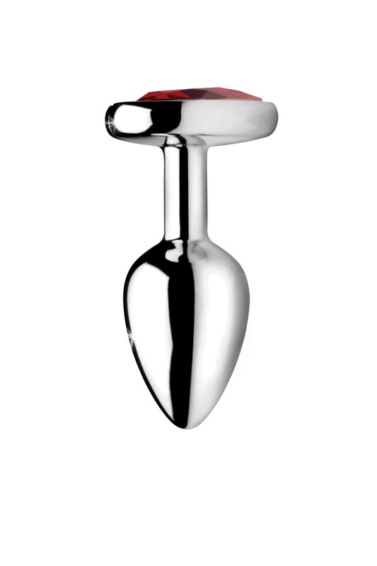 Metallic tool with a red top on a white background