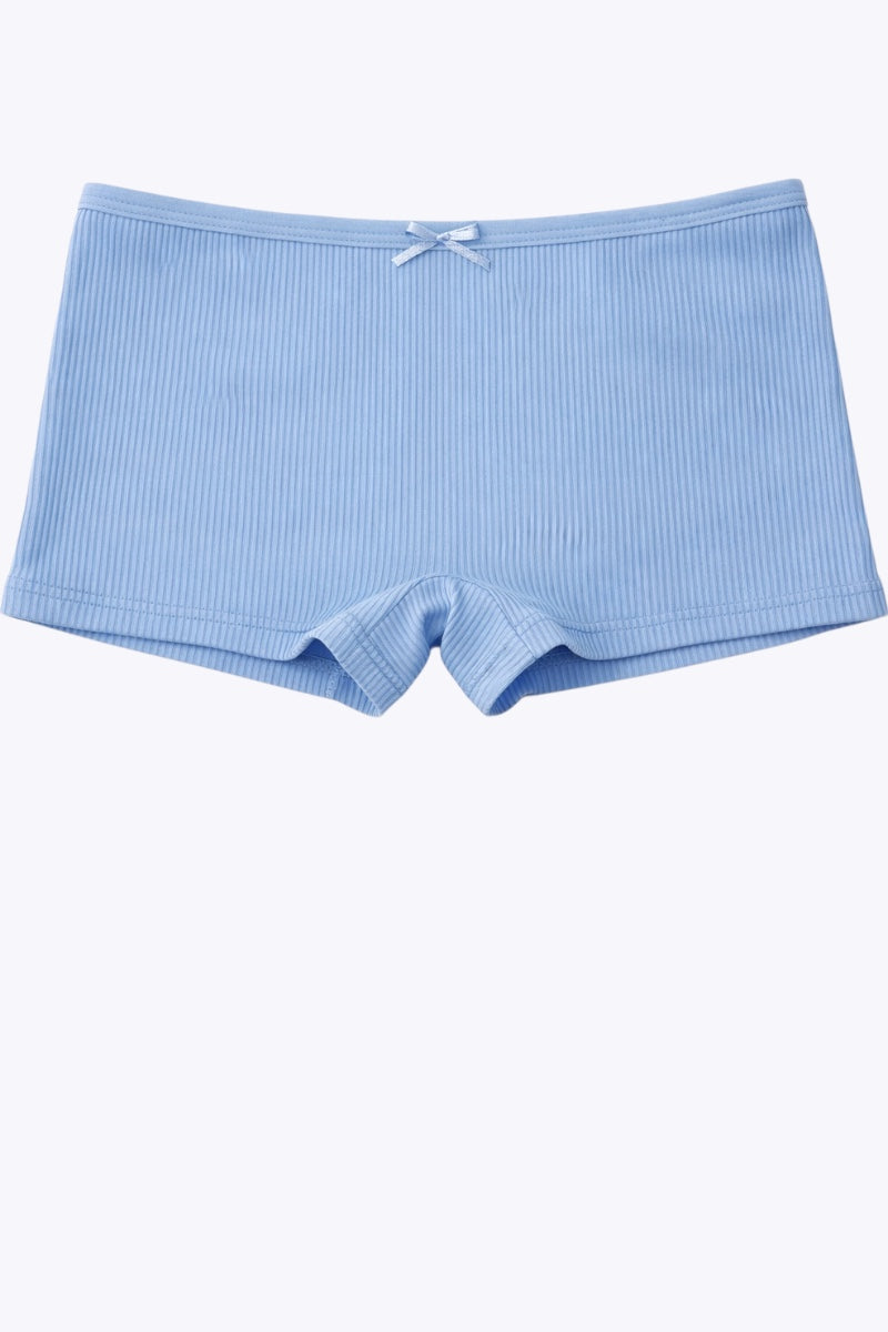 Light blue ribbed shorts on a white background
