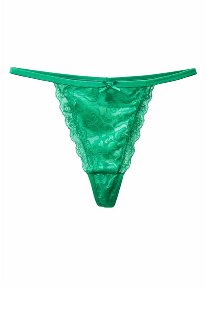 Green lace thong on a white background