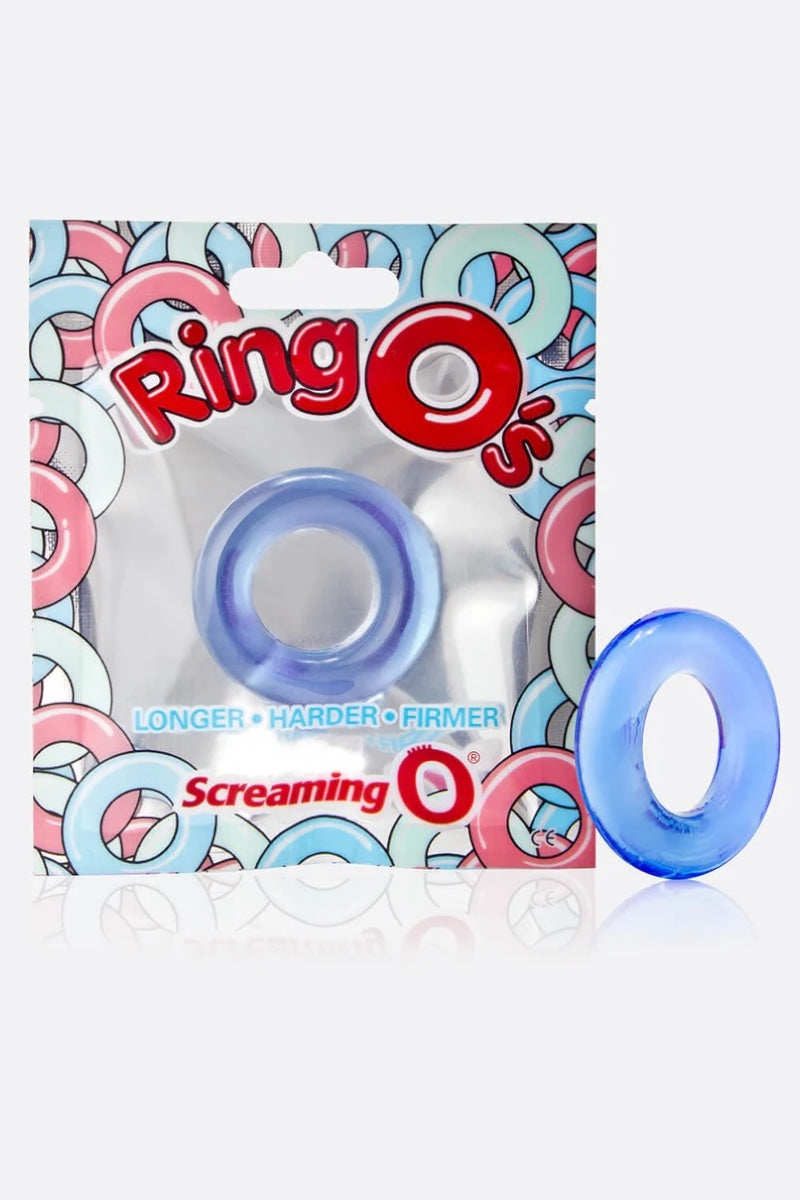 Blue 'Ring O' product with colorful packaging featuring the brand 'Screaming O'.