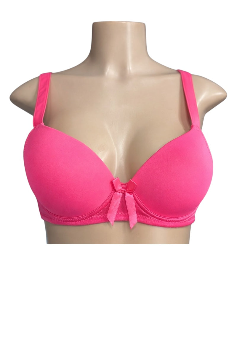 Pink bra on a mannequin against a white background