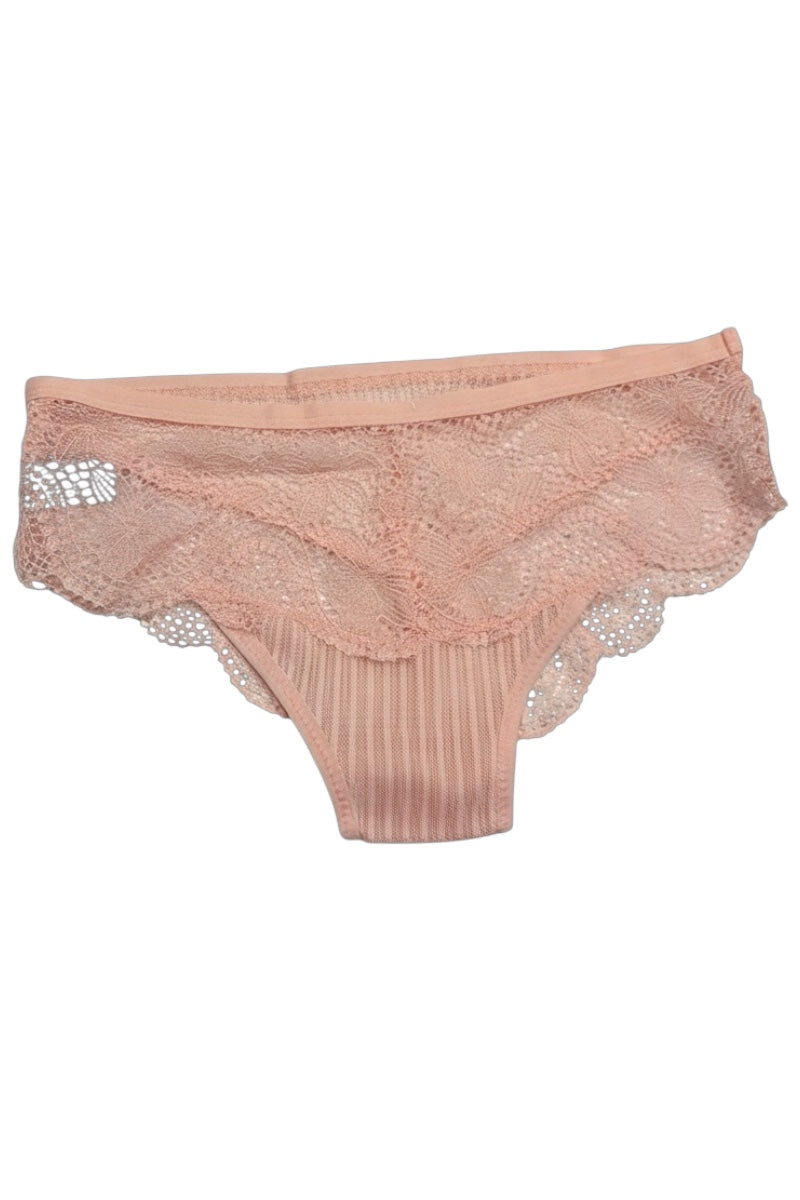 Blush Pink lace underwear on a white background