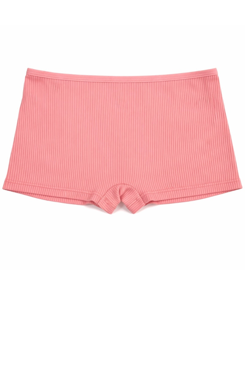 Pink ribbed shorts on a white background