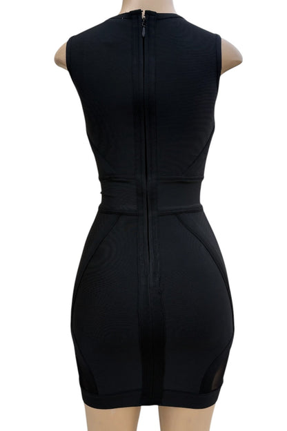 Black dress on a mannequin with a white background