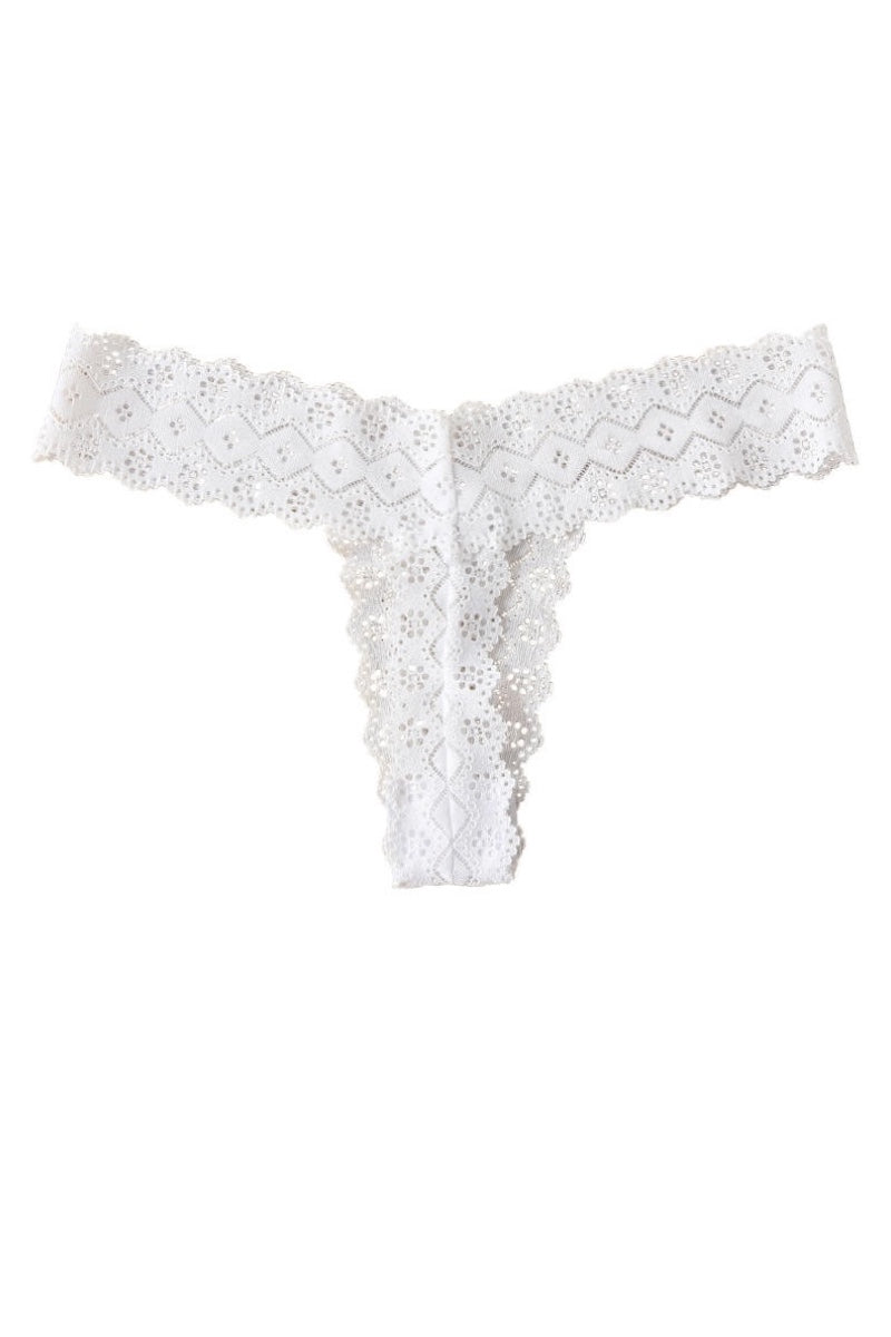 White lace thong on a white background
