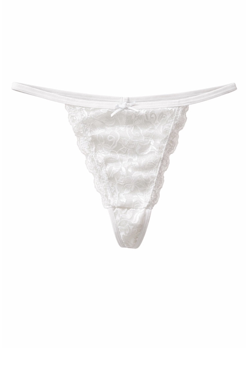 White lace thong on a white background