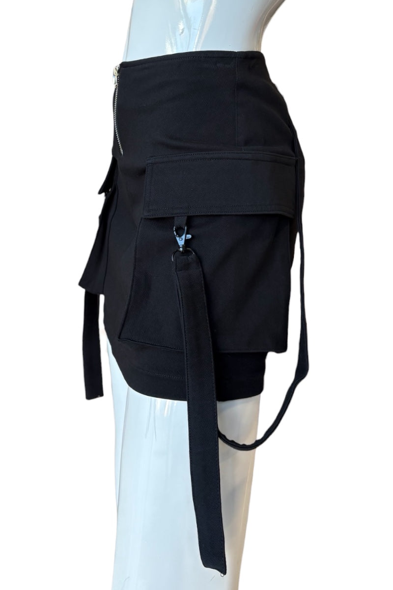 Black tactical skirt on a mannequin against a white background