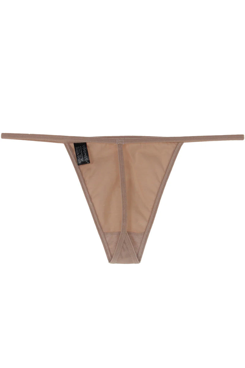 Beige thong on a white background