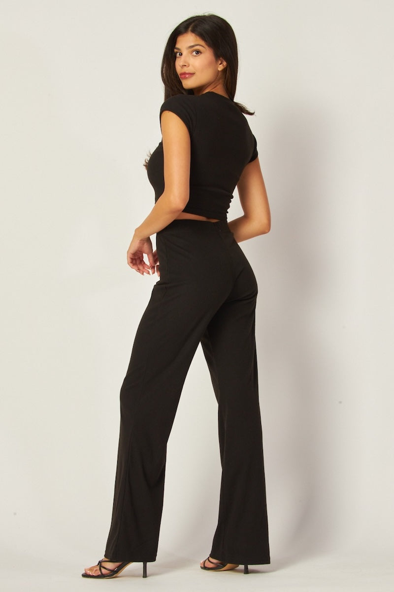 Soft Ribbed Crop Tee Wide Leg Pant Set