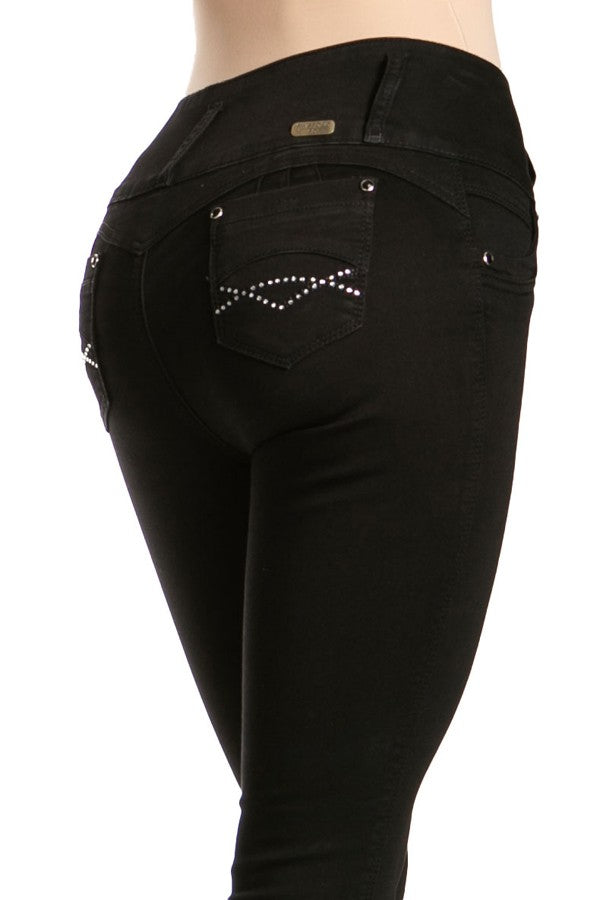 Lila Studded Mid Rise Push Up Jeans