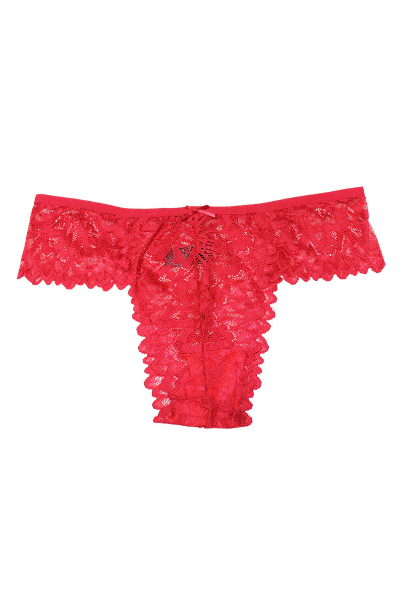 Red lace panty on a white background