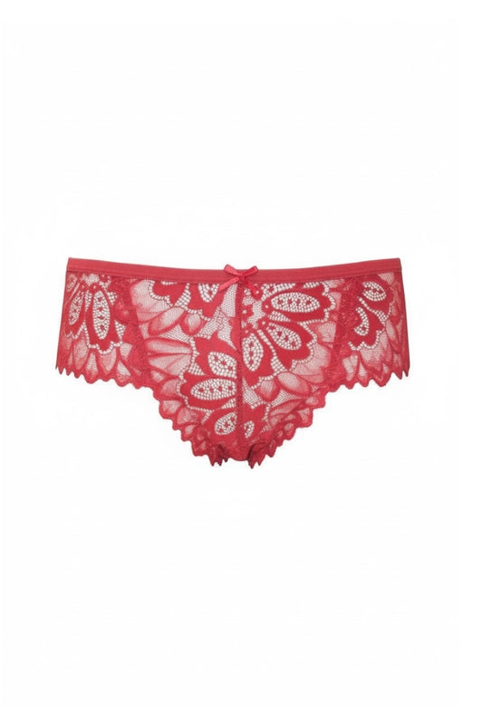 Red lace underwear on a white background