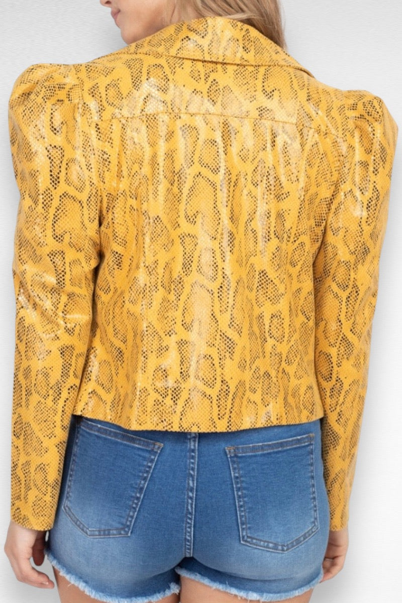 Snake Print Puff Shoulder Jacket