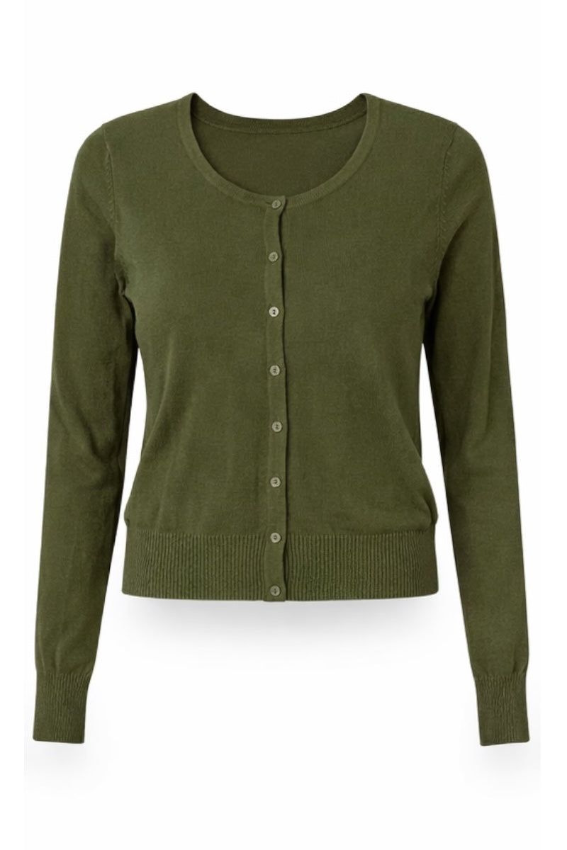 olive cardigan on a white background