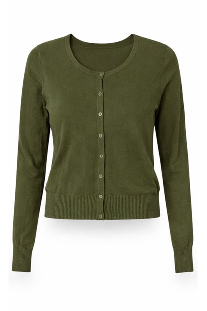 olive cardigan on a white background