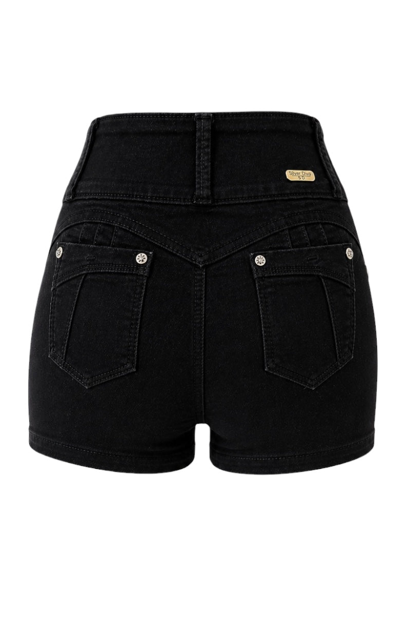 Black Mini shorts with a white background