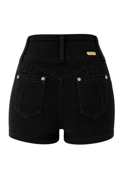 Black Mini shorts with a white background