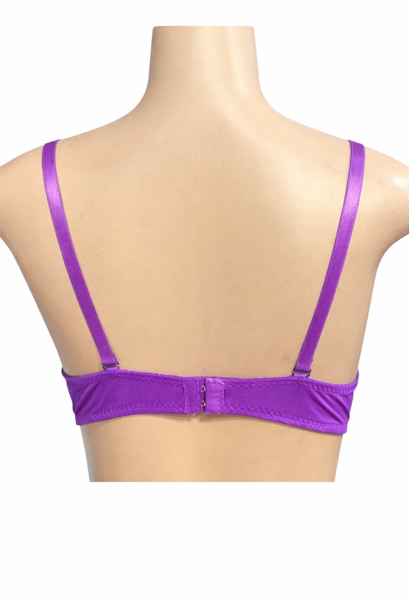 Purple bra on a mannequin with a white background