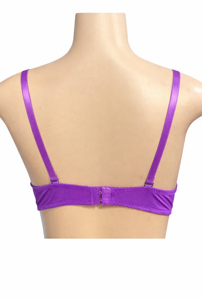Purple bra on a mannequin with a white background