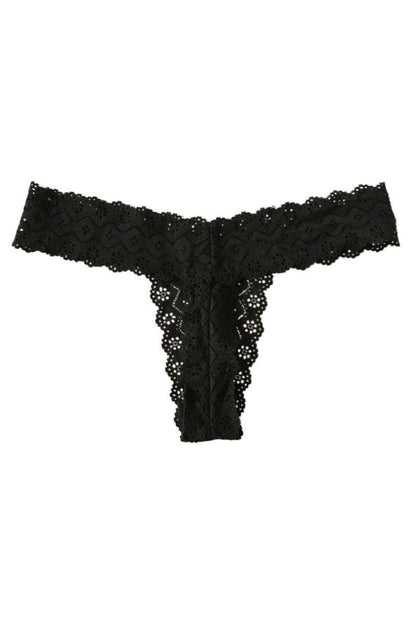 Black lace thong on a white background