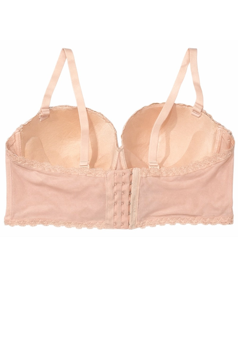 Nude blush-colored bra on a white background