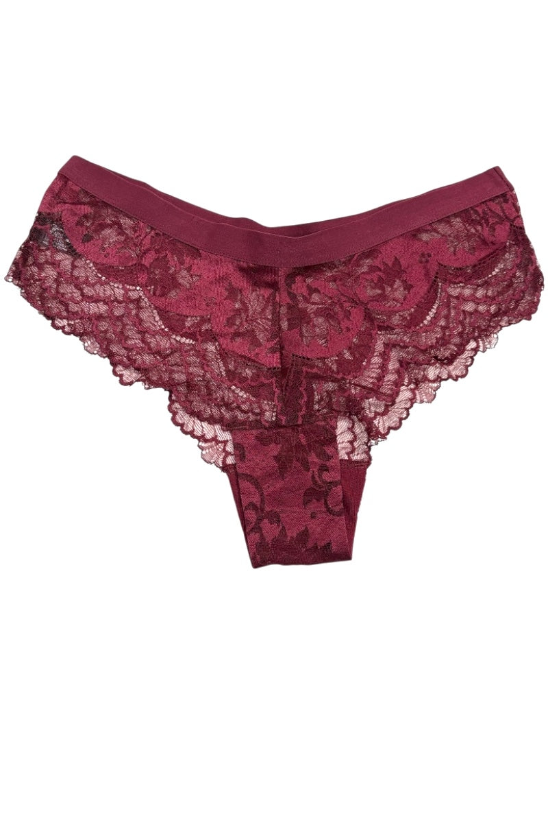 wine lace underwear on a white background