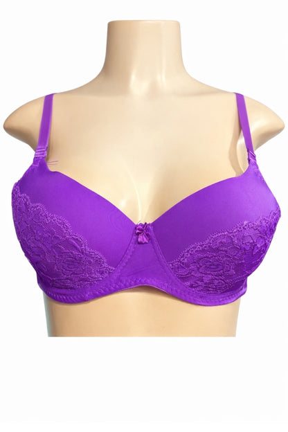 Purple bra on a mannequin against a white background