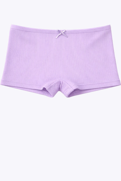 Lavender ribbed shorts on a white background