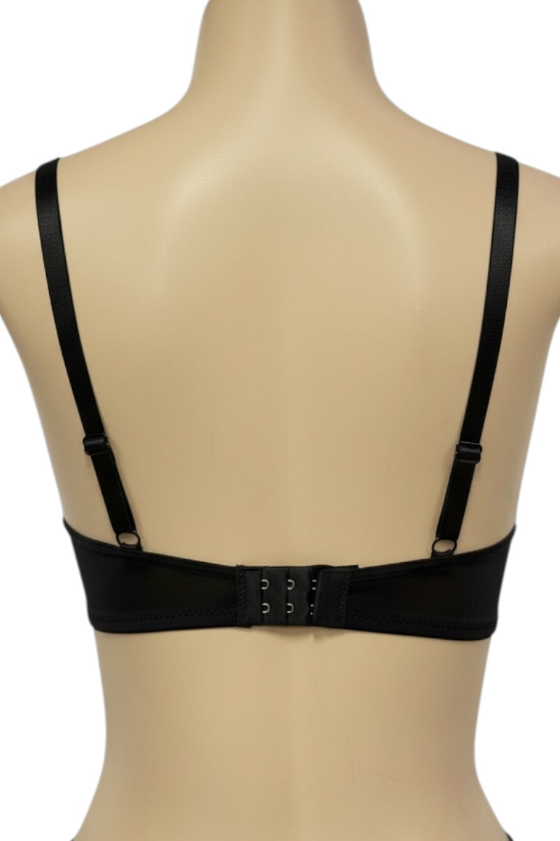Black bra on a mannequin with a white background