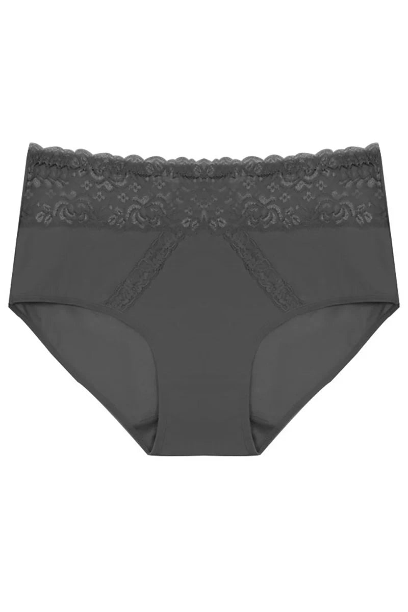 Black women's underwear with lace trim on a white background