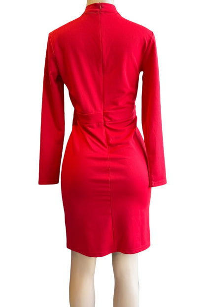Red dress on a mannequin with a white background