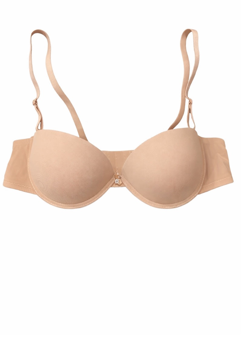 Beige bra on a white background