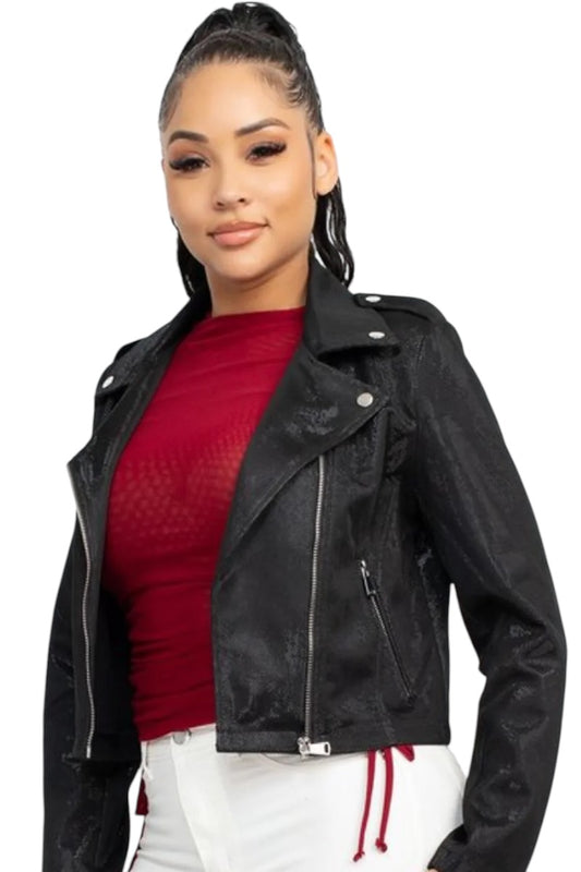 Shiny Mesh Zipper Biker Jacket