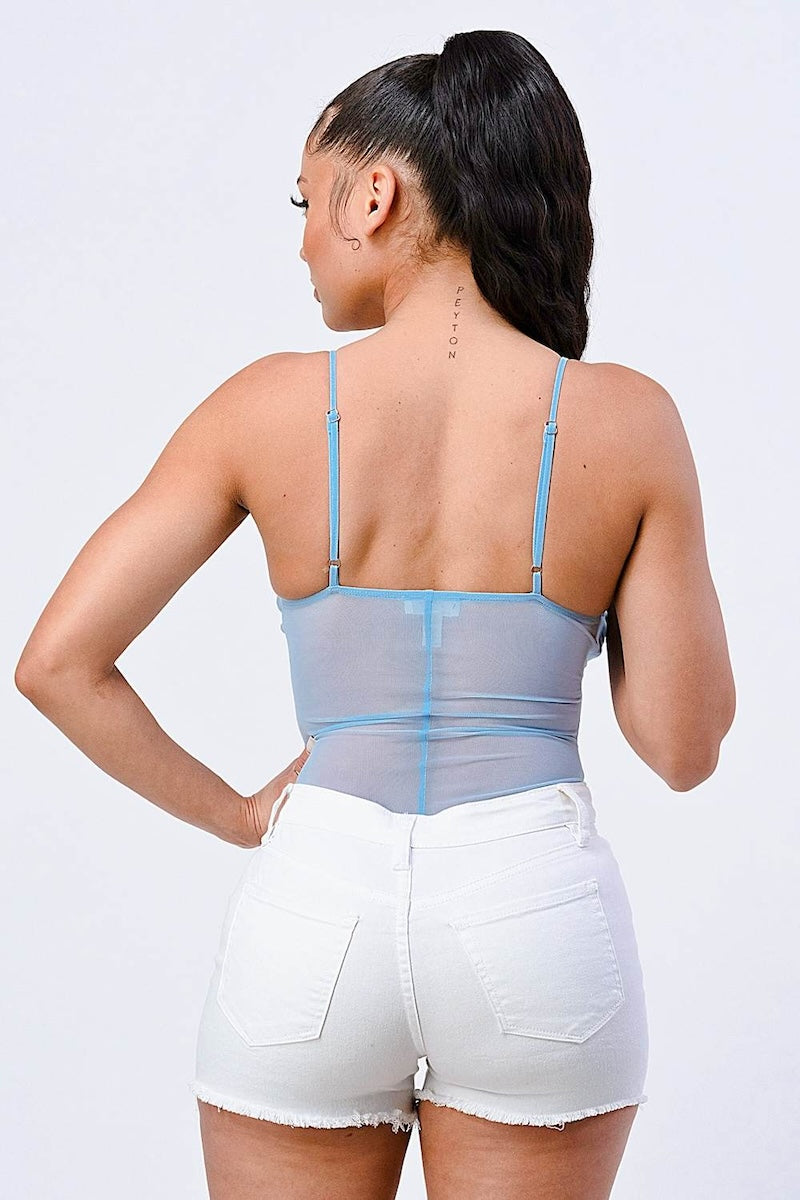 Luxe Super Stretch Mesh Contrast Bodysuit - Light Blue