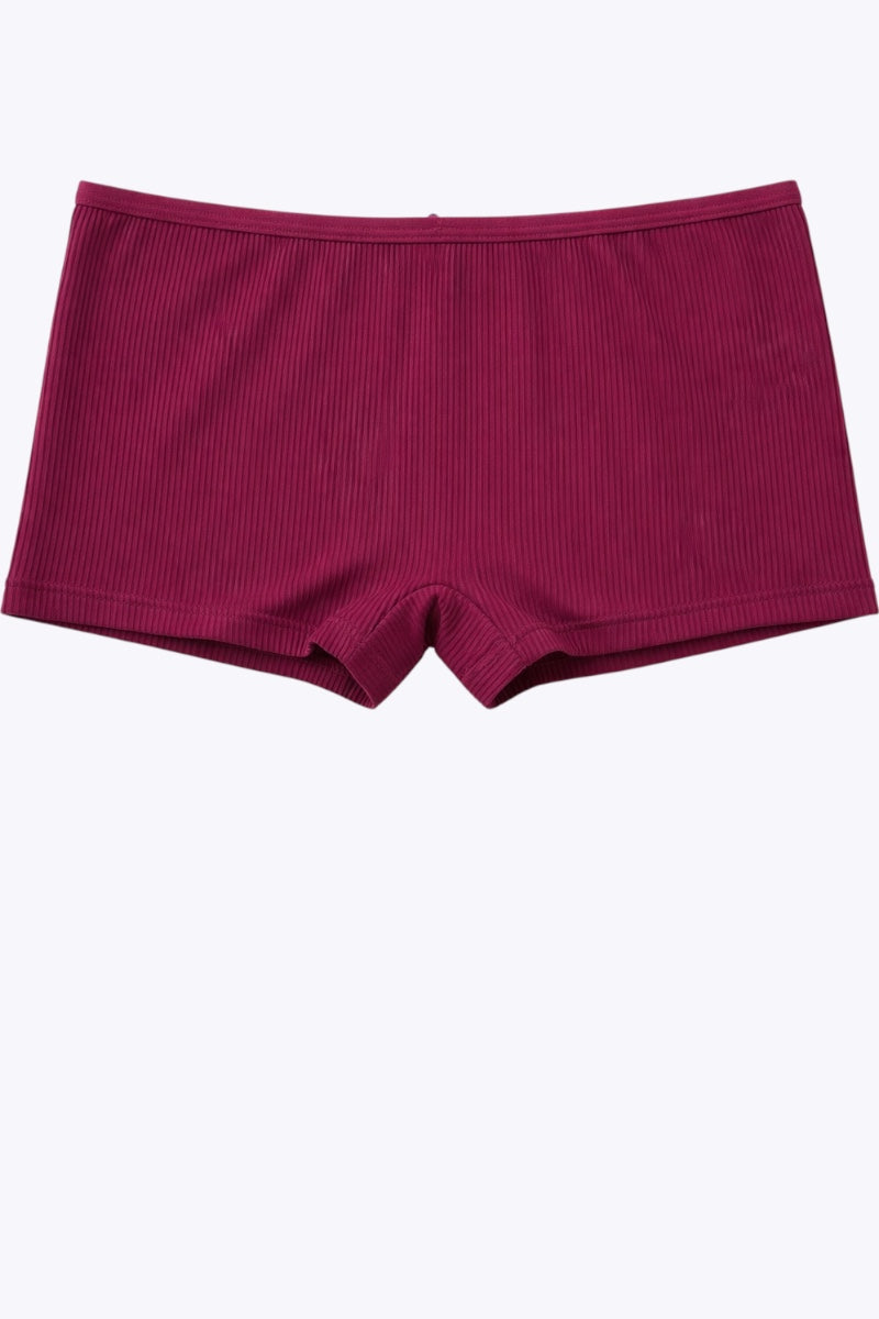 Plum ribbed boxer briefs on a white background