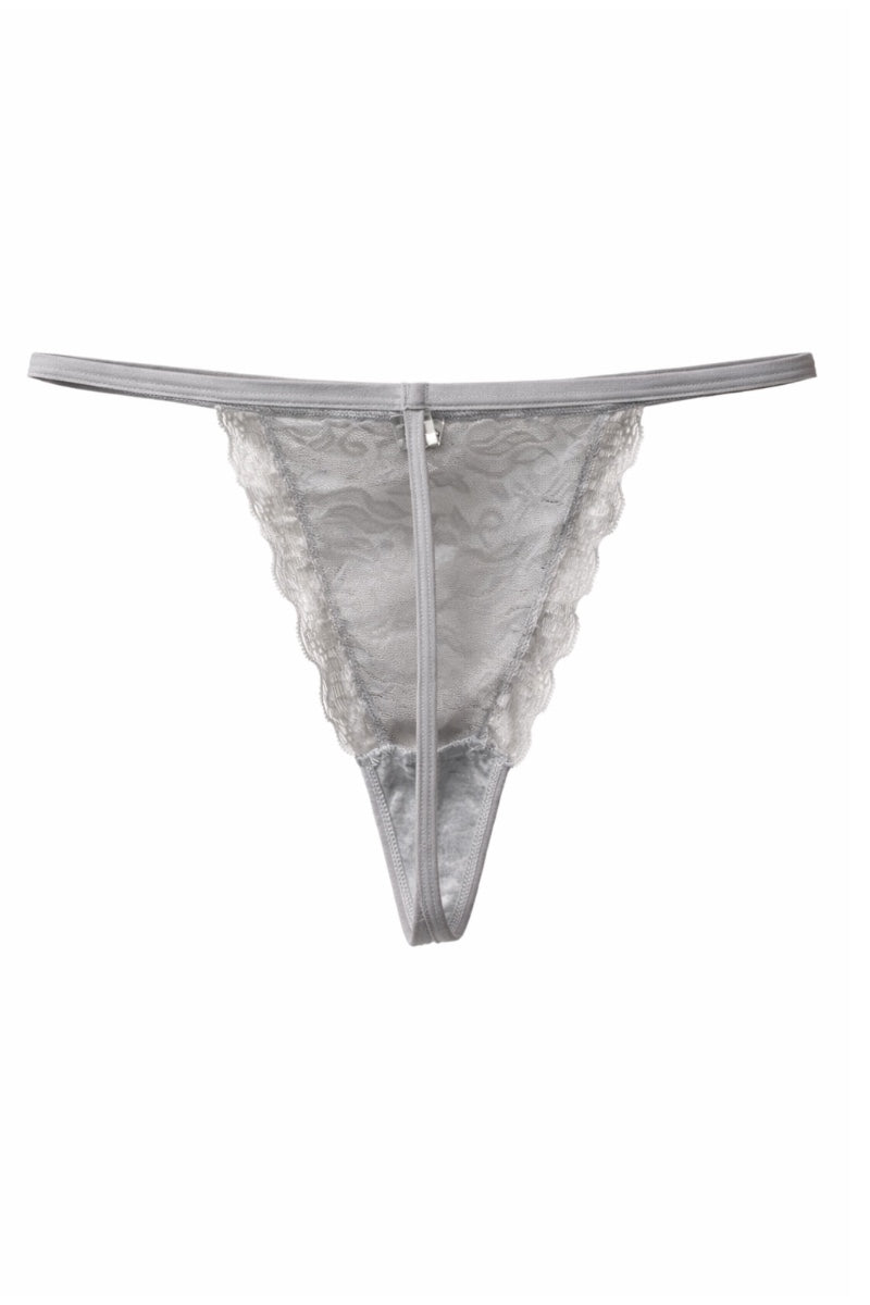 Gray lace thong on a white background