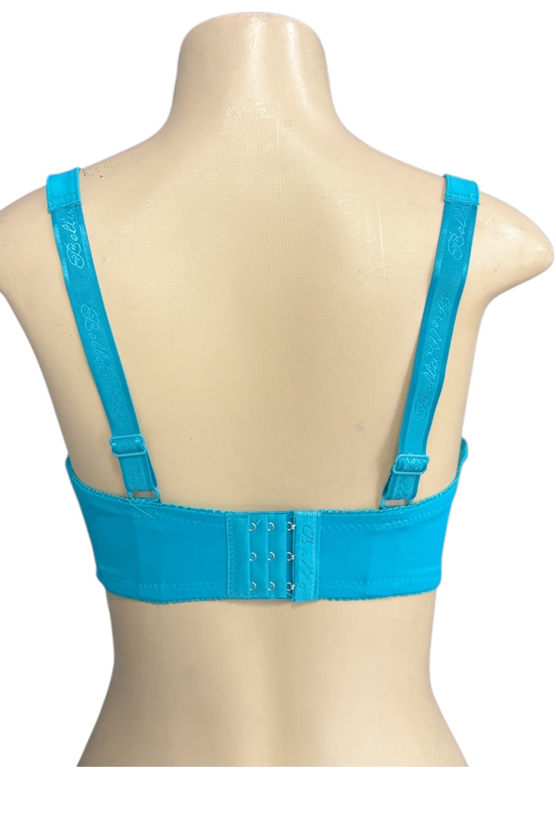 Blue bra on a mannequin with a white background
