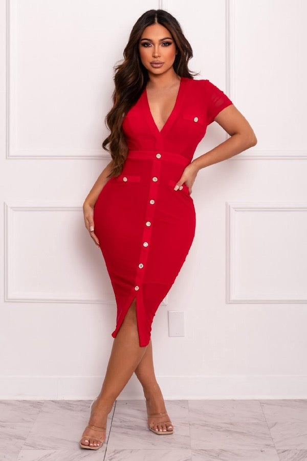 Diamond Buttoned Midi Dress