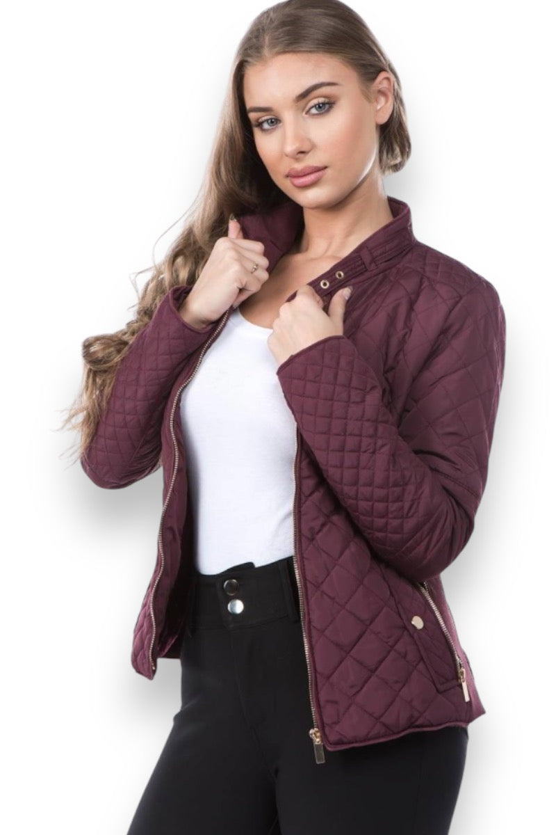 Winter Quilted Lined Jacket - Wine