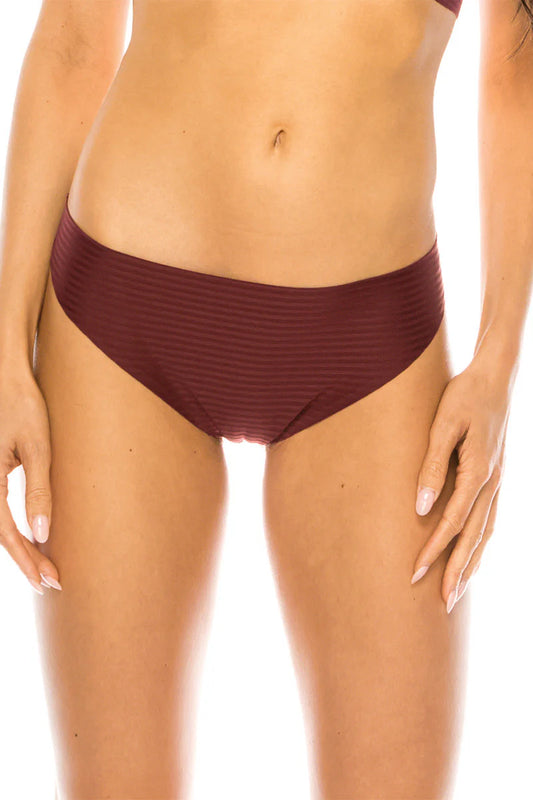 wine bikini bottom worn by a person on a white background