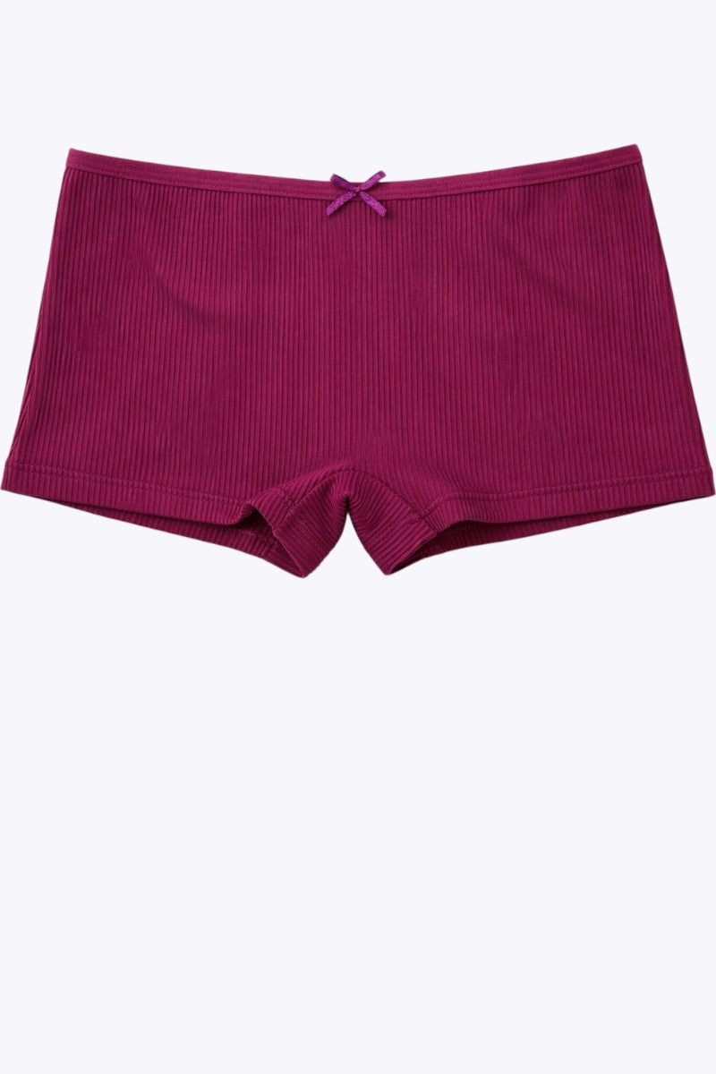 Plum ribbed shorts on a white background