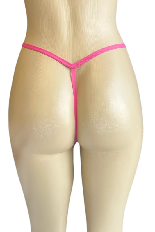 Mannequin wearing a pink thong on a white background