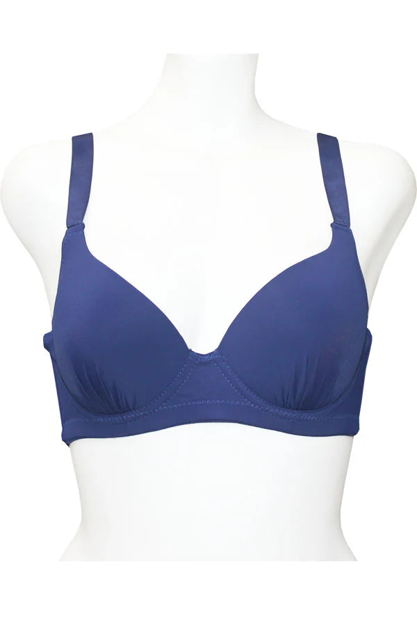 Blue bra on a mannequin against a white background