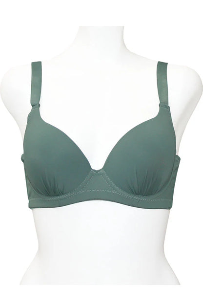 Green bra on a mannequin against a white background